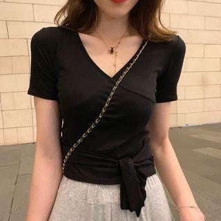 Short-sleeve Ribbon T-shirt / Wide-leg Pants