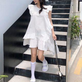 Cap-sleeve Ruffled Pleated Dress