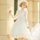 Long-sleeve Ruffle Trim Midi A-line Dress / Veil / Set