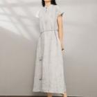 Short-sleeve Maxi A-line Dress Grayish Blue - One Size