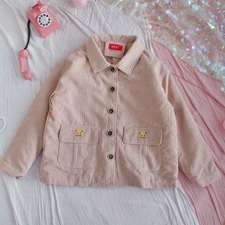 Bear Embroidered Corduroy Shirt Jacket Almond - One Size