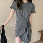 Tie-waist Mini Bodycon Dress Gray - One Size