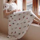 Puff-sleeve Floral Print A-line Dress As Shown In Figure - One Size