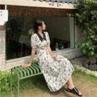 V-neck Two Tone Floral A-line Dress