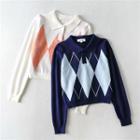 Polo-neck Argyle Print Sweater