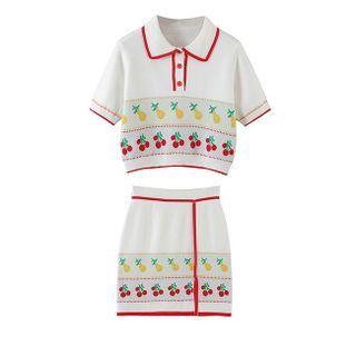 Short-sleeve Printed Knit Top / Mini Pencil Skirt