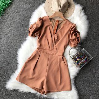 Ruched Short-sleeve V-neck Playsuit