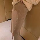 Glitter Midi Fitted Knit Skirt