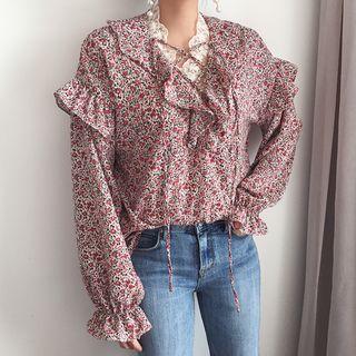 Lace-up Detail Floral Print Top