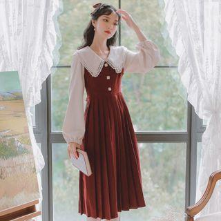 Two-tone Pleated Midi A-line Dress