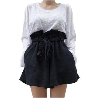 Set: Plain Long-sleeve T-shirt + Culottes