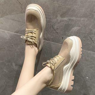 Platform Fishnet Panel Lace-up Shoes