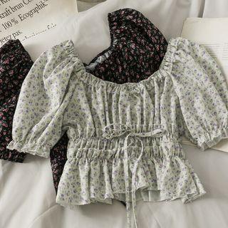Boatneck Printed Peplum Top