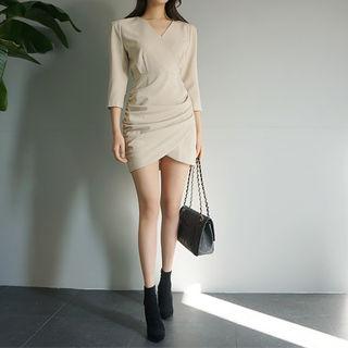 3/4-sleeve Draped Mini Sheath Dress