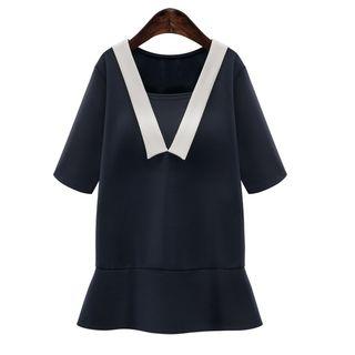 Elbow-sleeve Two-tone Mini Dress