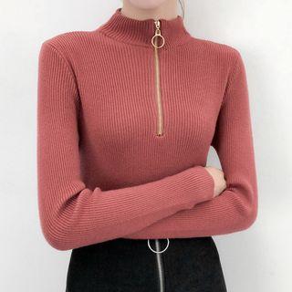 Long-sleeve Half-zip Mock-neck Knit Top