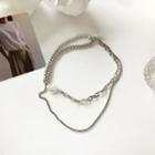 Layered Necklace 1pc - Silver - One Size