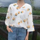 Print 3/4-sleeve V-neck Blouse