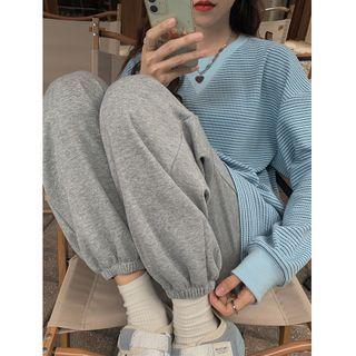 Plain Jogger Sweatpants Melange Gray - One Size