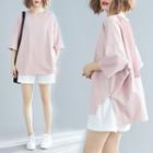 Color Block Elbow-sleeve T-shirt Pink - One Size
