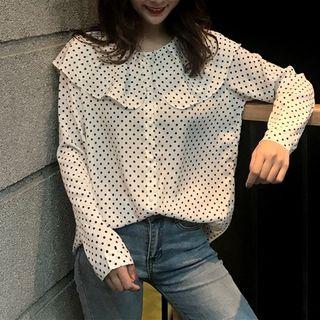 Ruffled Dotted Long-sleeved Blouse