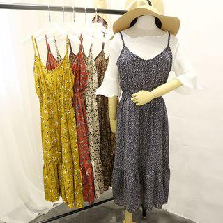 Set: Elbow-sleeve Top + Strappy Chiffon Midi Dress