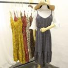 Set: Elbow-sleeve Top + Strappy Chiffon Midi Dress