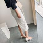 Flat-front Linen Midi Skirt
