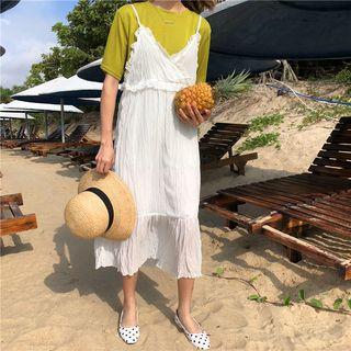 Set: Short-sleeve T-shirt + Chiffon Spaghetti Strap Dress