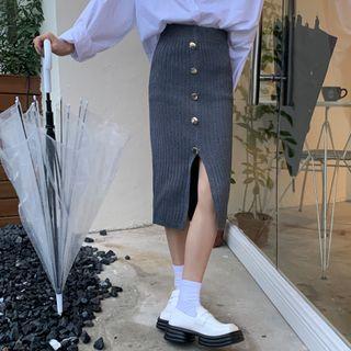 Button-up Front-slit Pencil Skirt