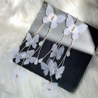 Butterfly Chain Drop Earring 1 Pair - Earring - Butterfly - White - One Size