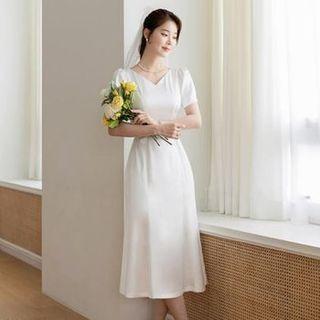 V-neck Satin Long Mermaid Dress