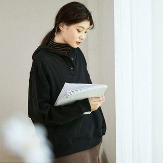 Henley Hoodie Black - One Size