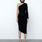 Choker-neck Asymmetrical Cold-shoulder Sheath Dress