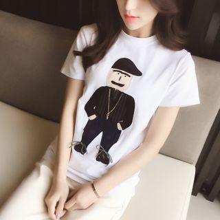 Cartoon Applique Short-sleeve T-shirt