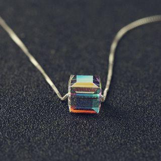 Austrian Crystal Cube Pendant Necklace Transparent - One Size