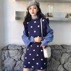 Balloon-sleeve Blouse / Sleeveless Frill-trim Dotted Mini Knit Dress