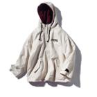 Fleece-lined Hooded Lettering Zip Jacket