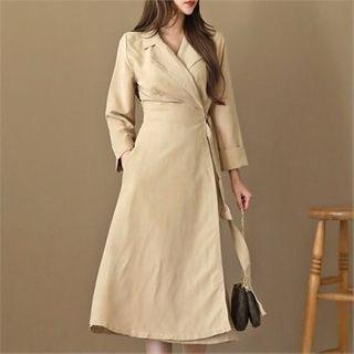 Open-placket Long Wrap Dress