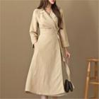 Open-placket Long Wrap Dress