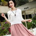 Set: Bell-sleeve Top + Pleated Slipdress