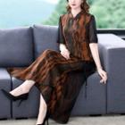 Set: Short-sleeve Sheer Top + A-line Skirt
