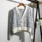 V-neck Color Block Striped Knit Jacket