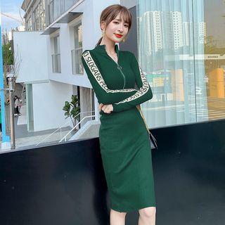 Long-sleeve Letter Knit Shift Dress