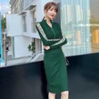 Long-sleeve Letter Knit Shift Dress