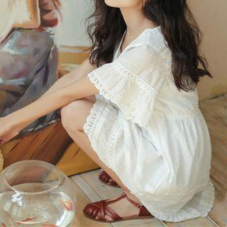 Lace Trim Short-sleeve A-line Minidress