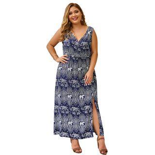 Elephant Print Sleeveless Midi Shift Dress