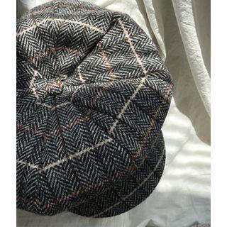 Checked Wool Blend Beret One Size