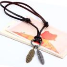 Alloy Feather Pendant Genuine Leather Necklace Coffee - One Size