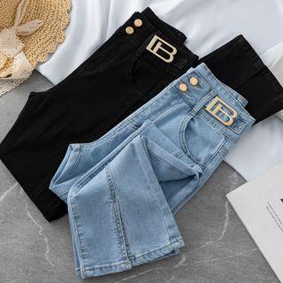 Lettering Buckle Skinny Jeans